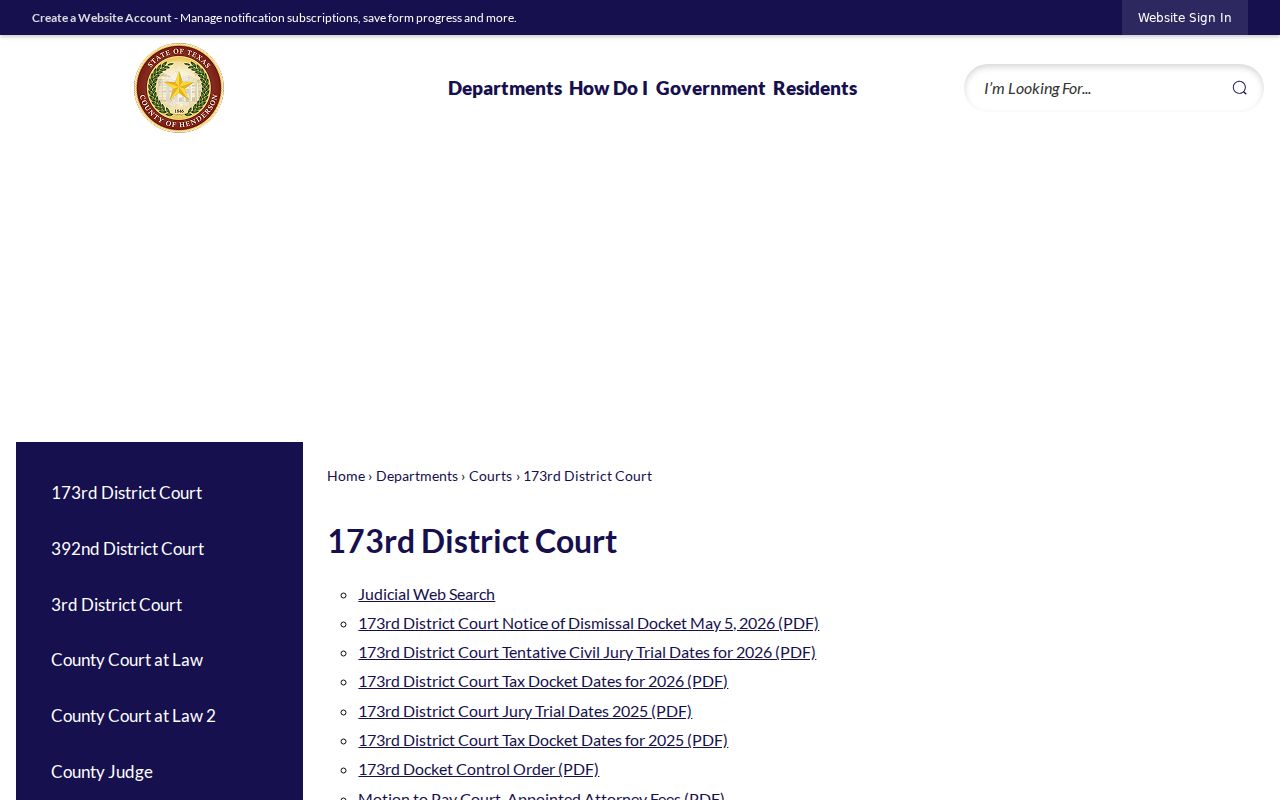 Henderson County court calendar materials for the 173rd District Court