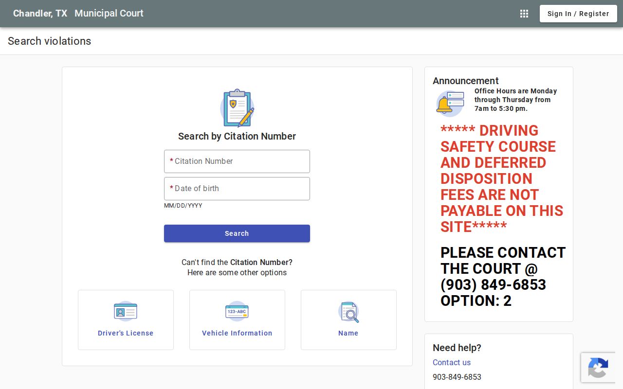 Chandler court docket Tyler search and program fee warning